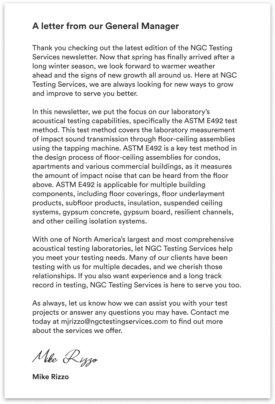 A letter from our manager