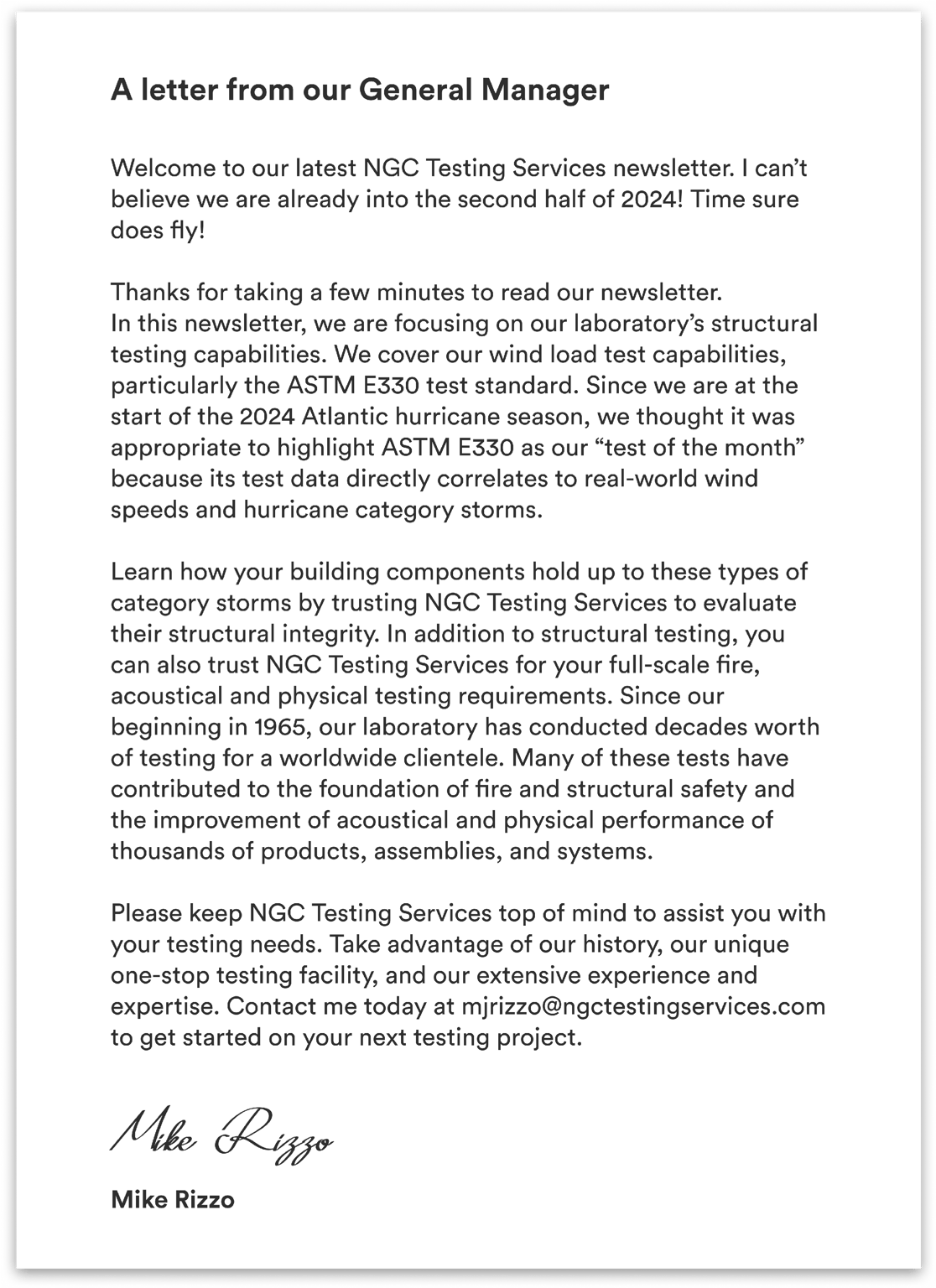 A letter from our manager