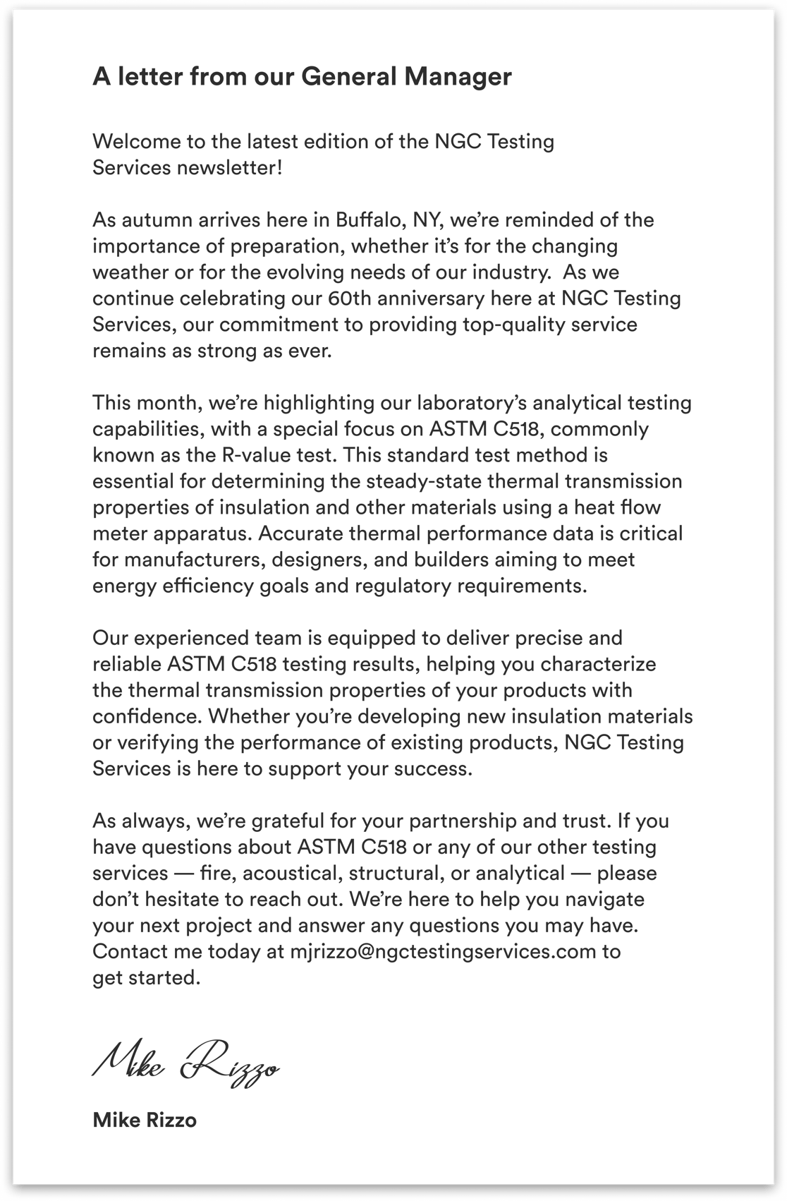 A letter from our manager