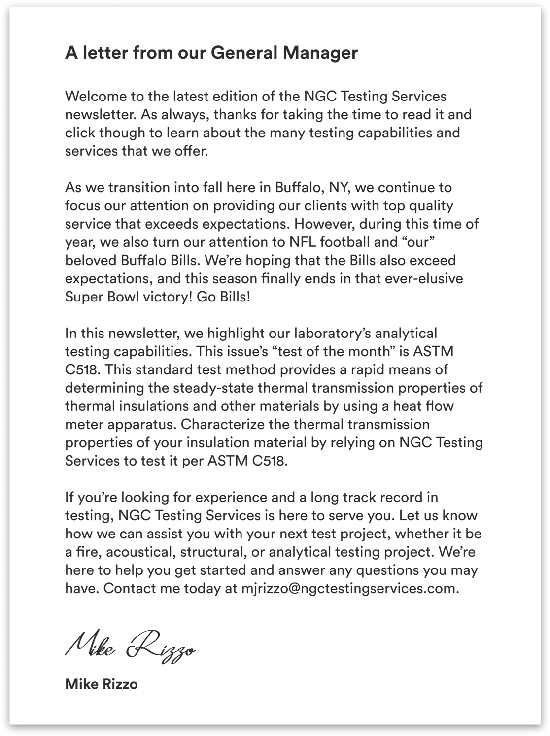 A letter from our manager