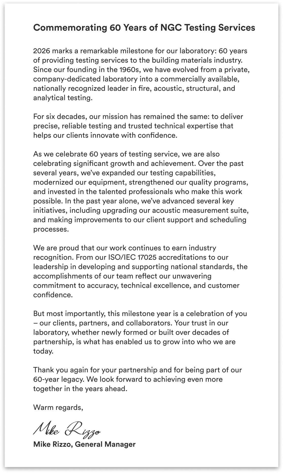 March 26 letter from our manager